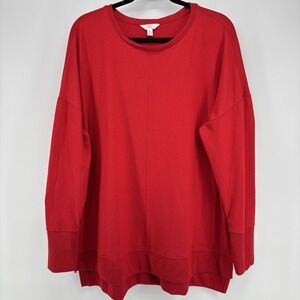 Time‎ And Tru Women XL Red Hacci Crew Neck Tunic Long Sleeved Top Holiday Cozy